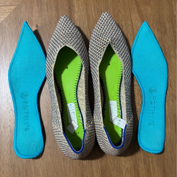 Rothy's Houndstooth Flats with Teal Insoles - Picture 1 of 7